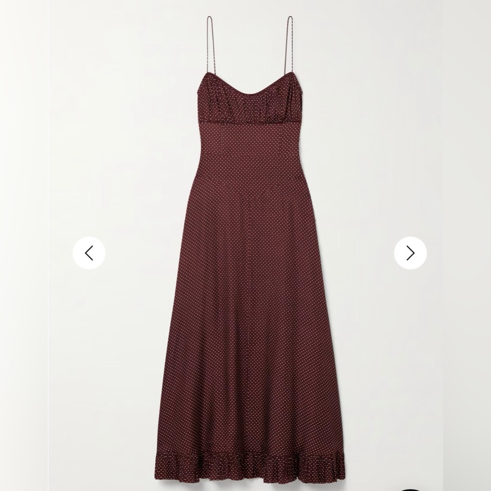NWT! Doen Rosaria gathered polka-dot silk-blend midi dress - L - Picture 3 of 11